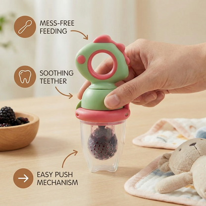 Baby Fruit Feeder with Soft Silicone Tip and Press Mechanism