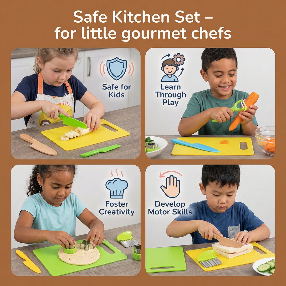 Child Sized Cooking Tool Set with Rounded Edges
