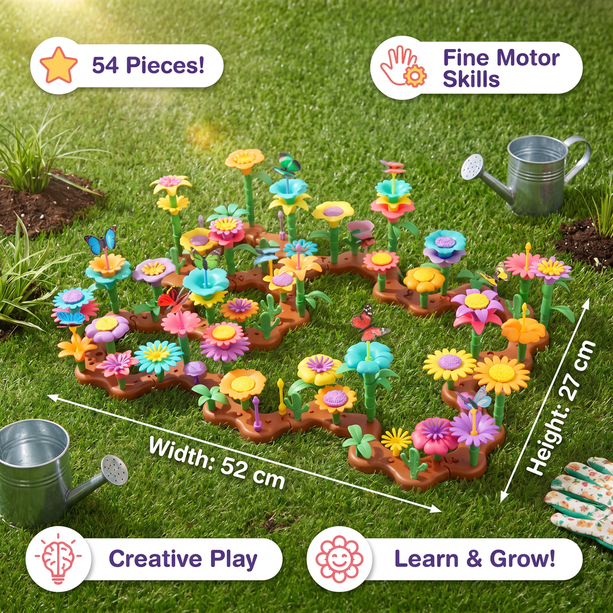 Flower Garden Pegging Toy Set for Kids with Colorful Peg Pieces