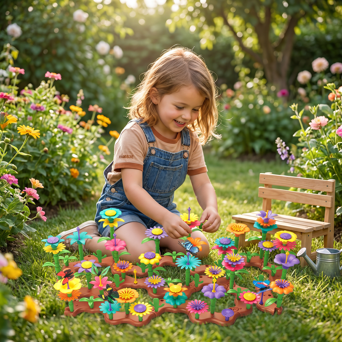 Flower Garden Pegging Toy Set for Kids with Colorful Peg Pieces