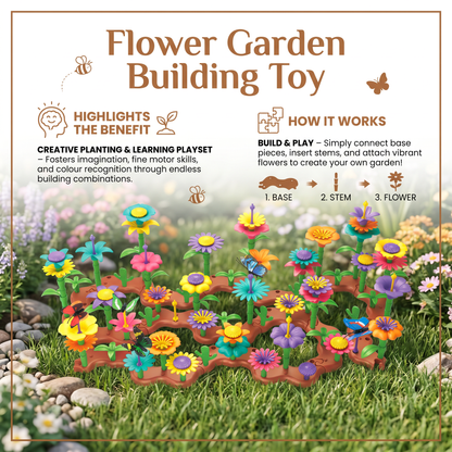 Flower Garden Pegging Toy Set for Kids with Colorful Peg Pieces