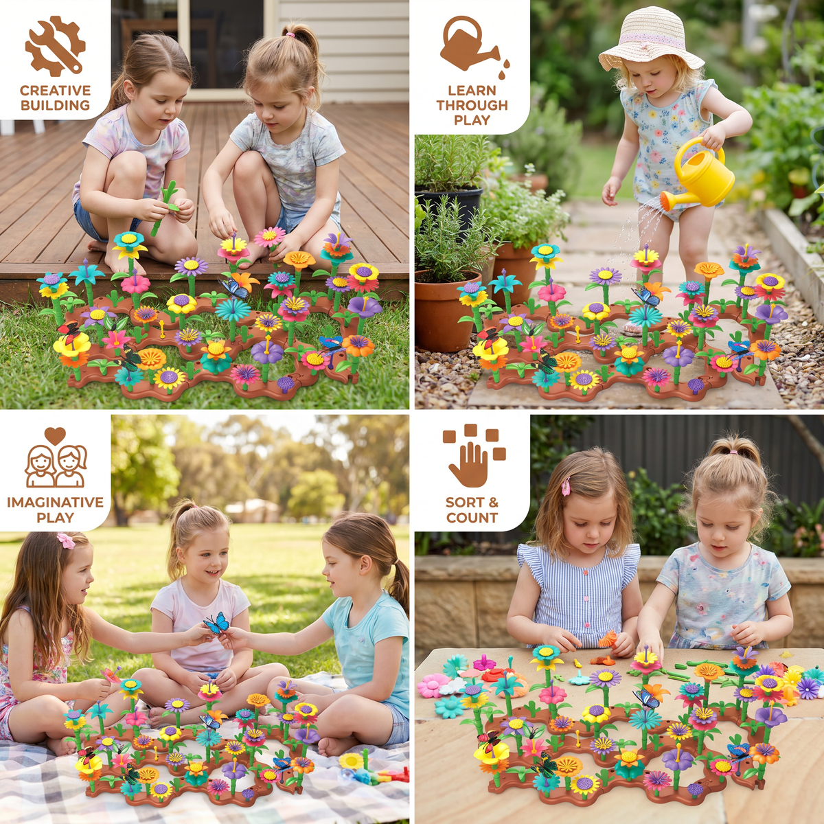 Flower Garden Pegging Toy Set for Kids with Colorful Peg Pieces