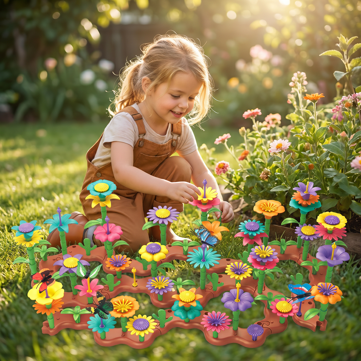 Flower Garden Pegging Toy Set for Kids with Colorful Peg Pieces