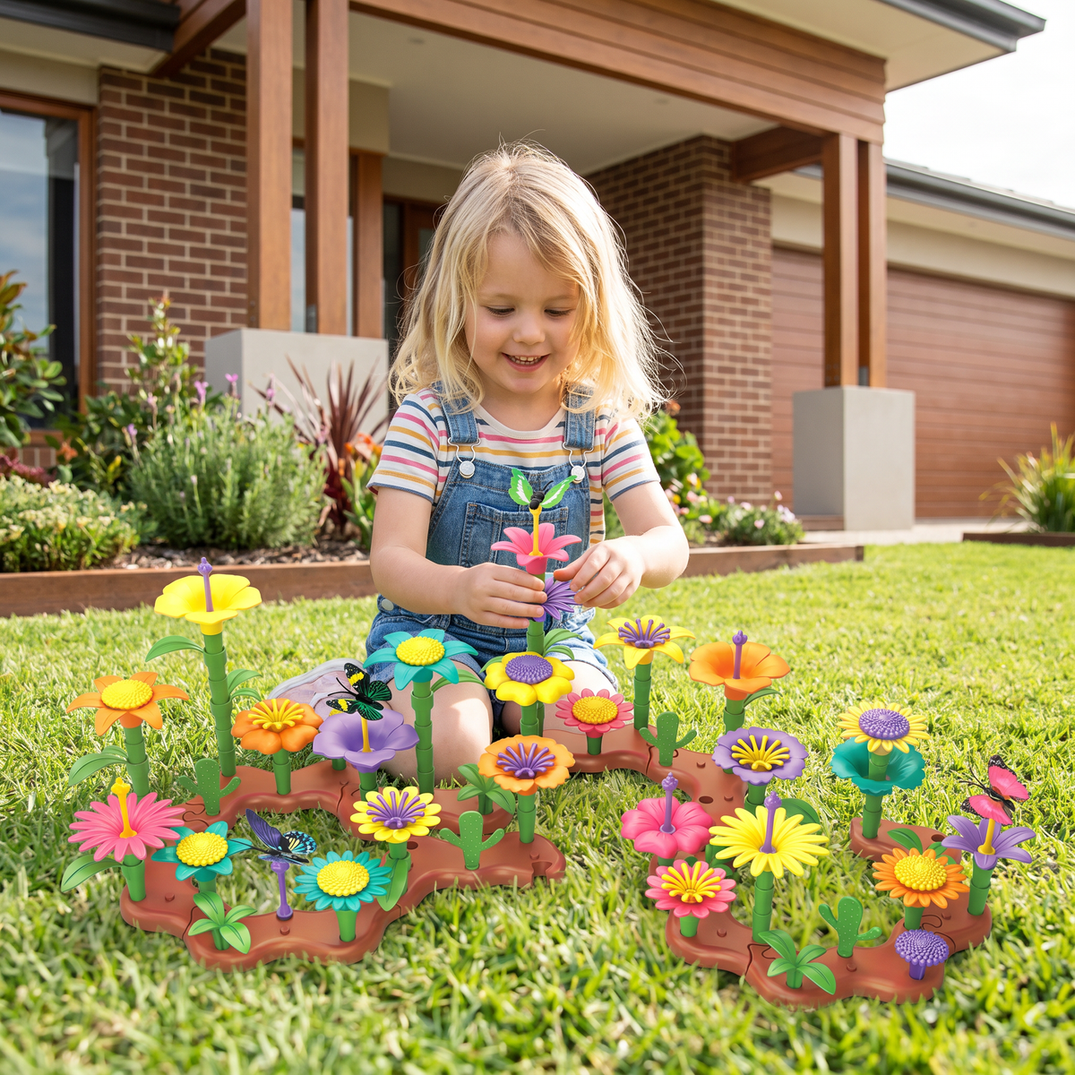 Flower Garden Pegging Toy Set for Kids with Colorful Peg Pieces