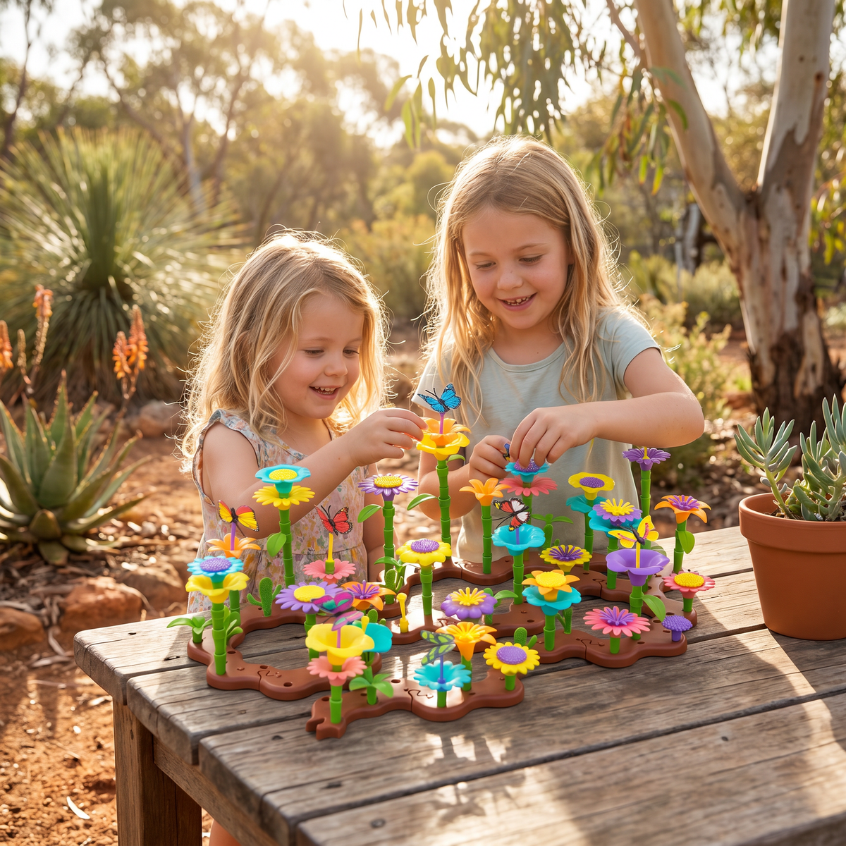 Flower Garden Pegging Toy Set for Kids with Colorful Peg Pieces