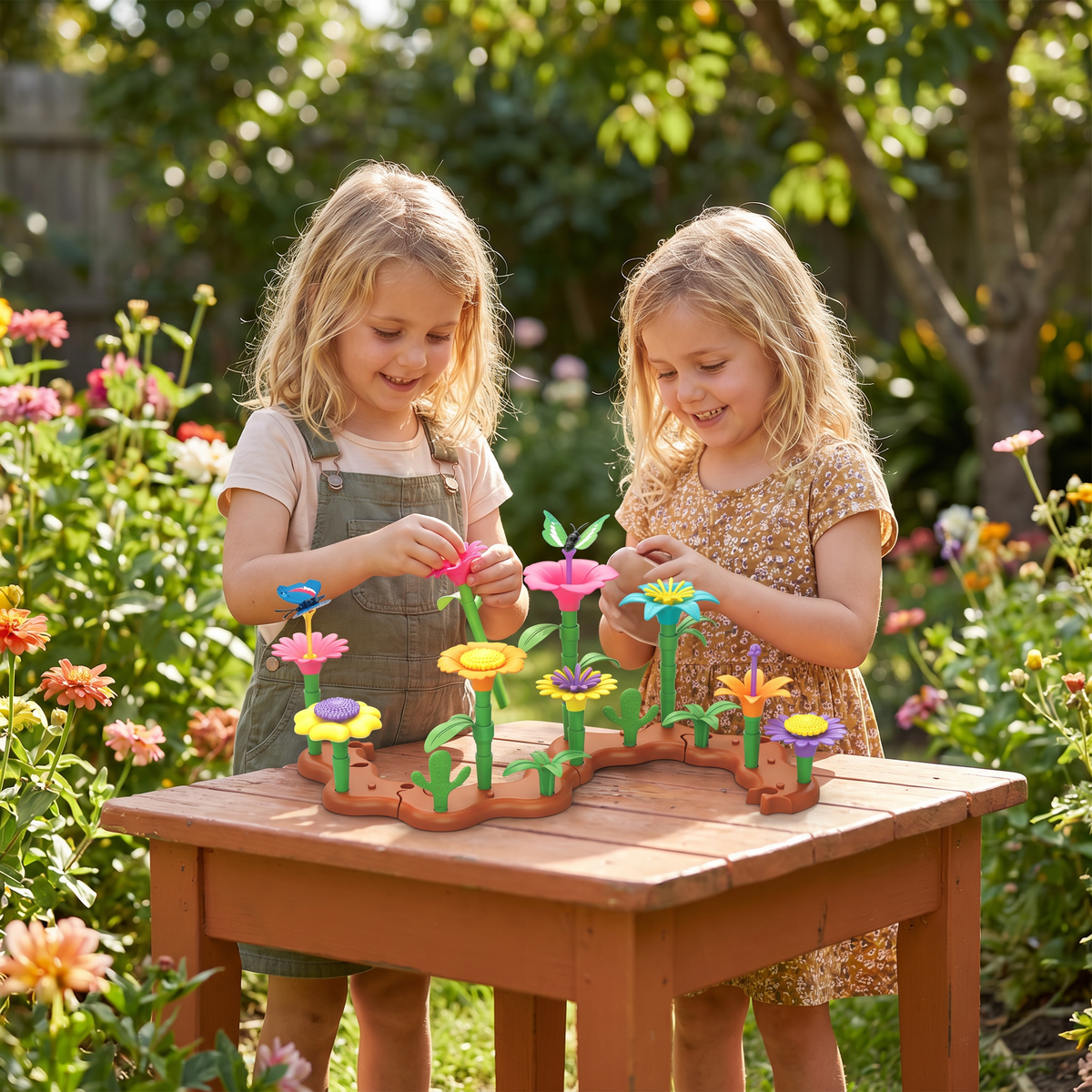 Flower Garden Pegging Toy Set for Kids with Colorful Peg Pieces