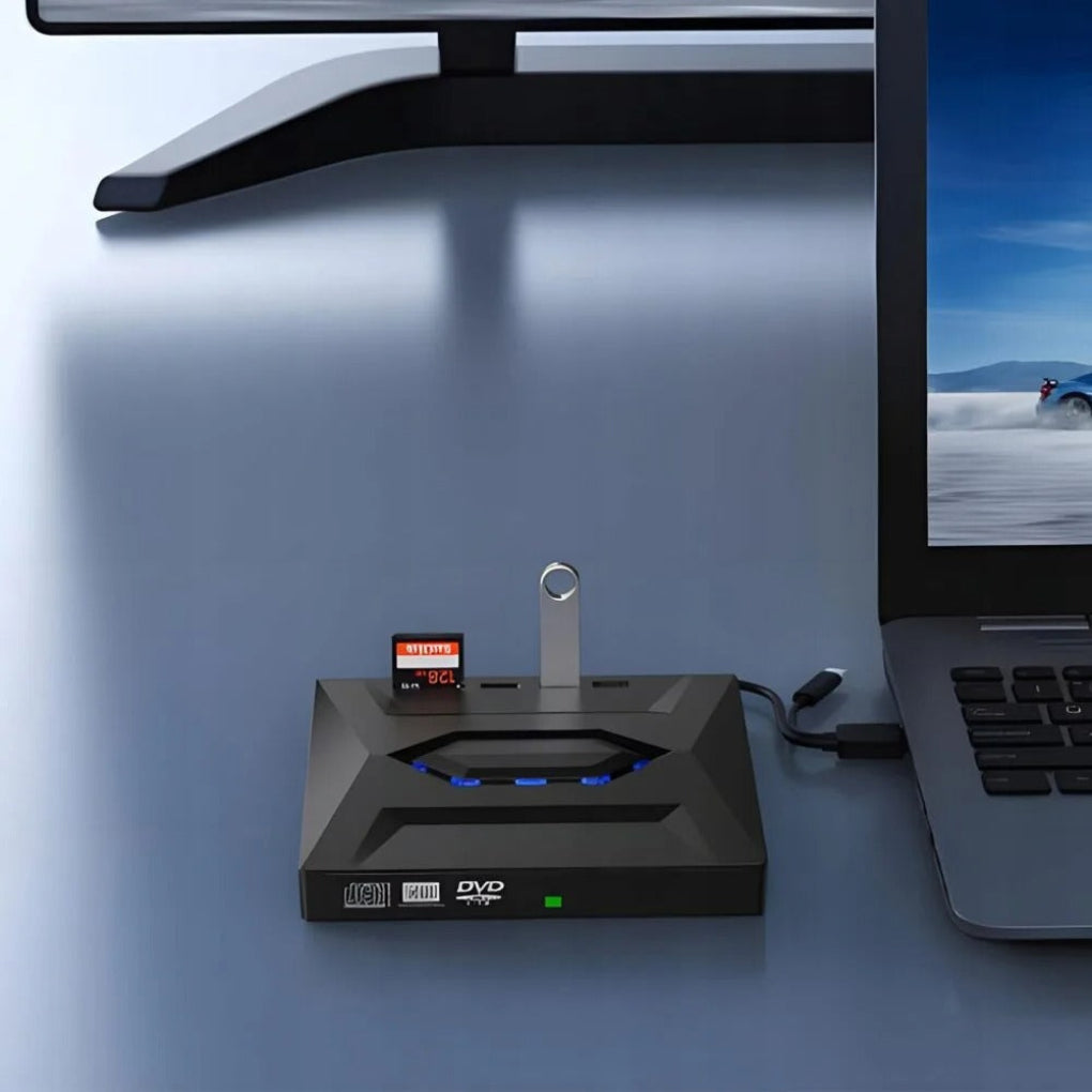 External DVD and CD Writer with SD Card Reader and USB Hub