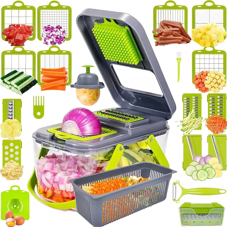 Multi Blade Vegetable Slicer with Hand Guard and Collection Tray, 18 Functions