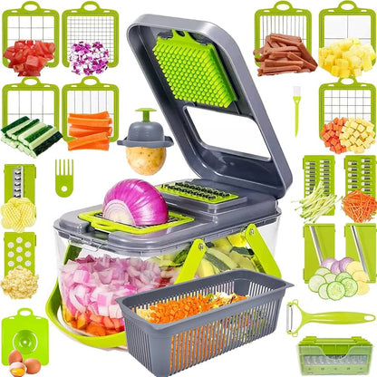Multi Blade Vegetable Slicer with Hand Guard and Collection Tray, 18 Functions