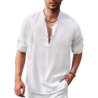 Breathable Linen Cotton Shirt with Open Stitch Closure and Regular Fit