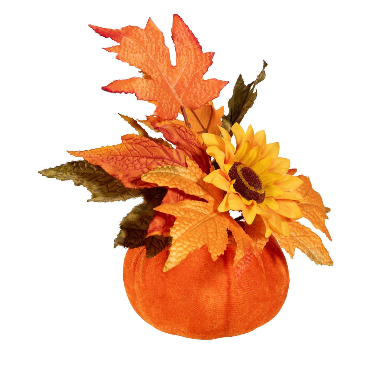 Autumn Sunflower Faux Floral Centerpiece with Pumpkin Vessel, 8 Inch Height