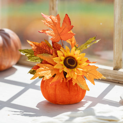 Autumn Sunflower Faux Floral Centerpiece with Pumpkin Vessel, 8 Inch Height