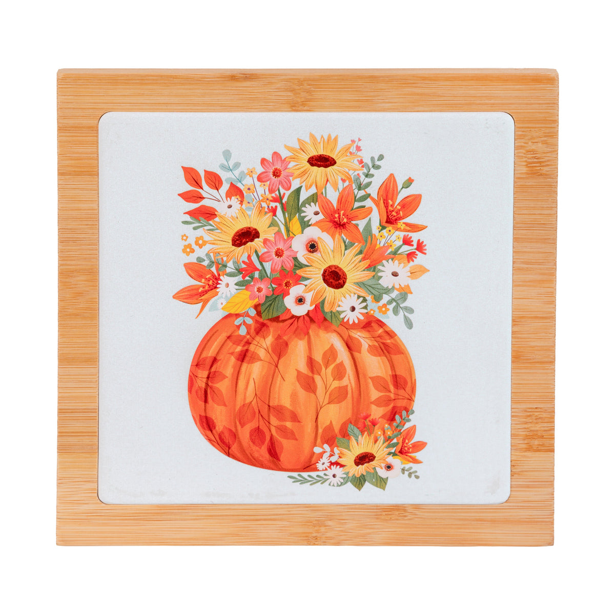 Autumn Trivet with Heat Resistant Surface and Ceramic Wood Design, 7.8 Inch