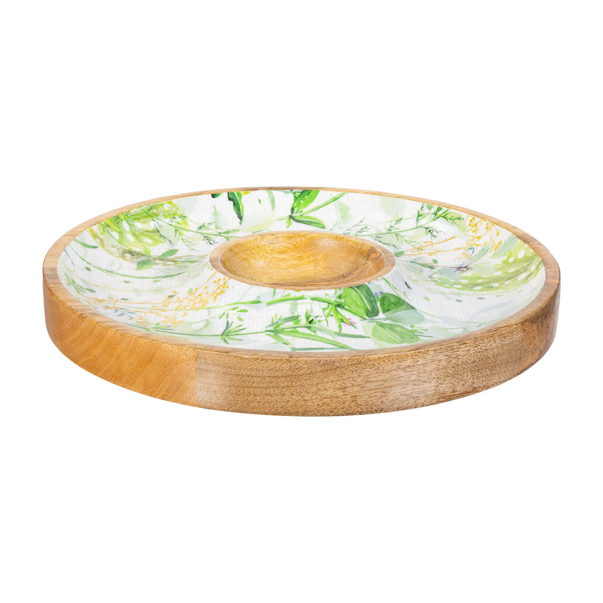 Round Chip and Dip Platter with Center Well and Veranda Garden Pattern, 13.5 Inch