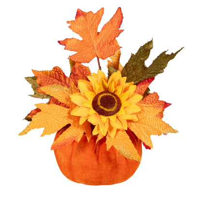 Autumn Sunflower Faux Floral Centerpiece with Pumpkin Vessel, 8 Inch Height