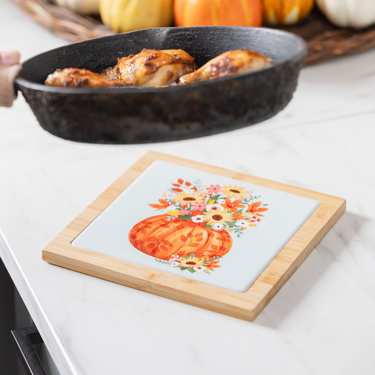 Autumn Trivet with Heat Resistant Surface and Ceramic Wood Design, 7.8 Inch