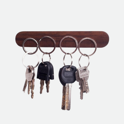 Wooden Oval Key Holder with Magnetic Backing and Adhesive Wall Mount