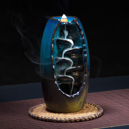 Backflow Incense Burner with Mountain Design and 50 Cones, Ceramic Waterfall