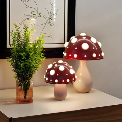 Mushroom Table Lamp with Dimmable LED Warm White Glow and Aluminum Dome