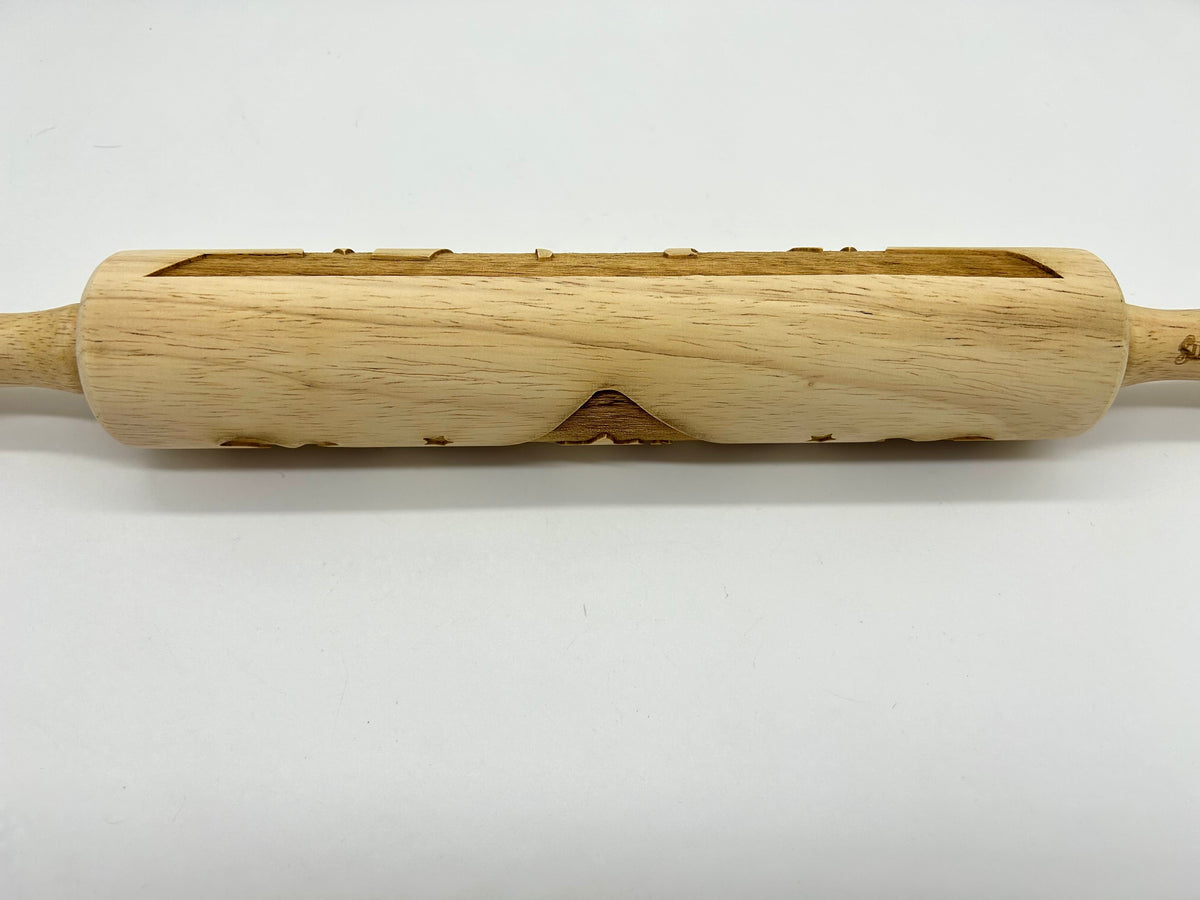 Embossed Rolling Pin Carved with a Nativity Scene for Sugar Cookies, Springerle, Gingerbread, Fondant and Clay