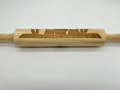 Embossed Rolling Pin Carved with a Nativity Scene for Sugar Cookies, Springerle, Gingerbread, Fondant and Clay