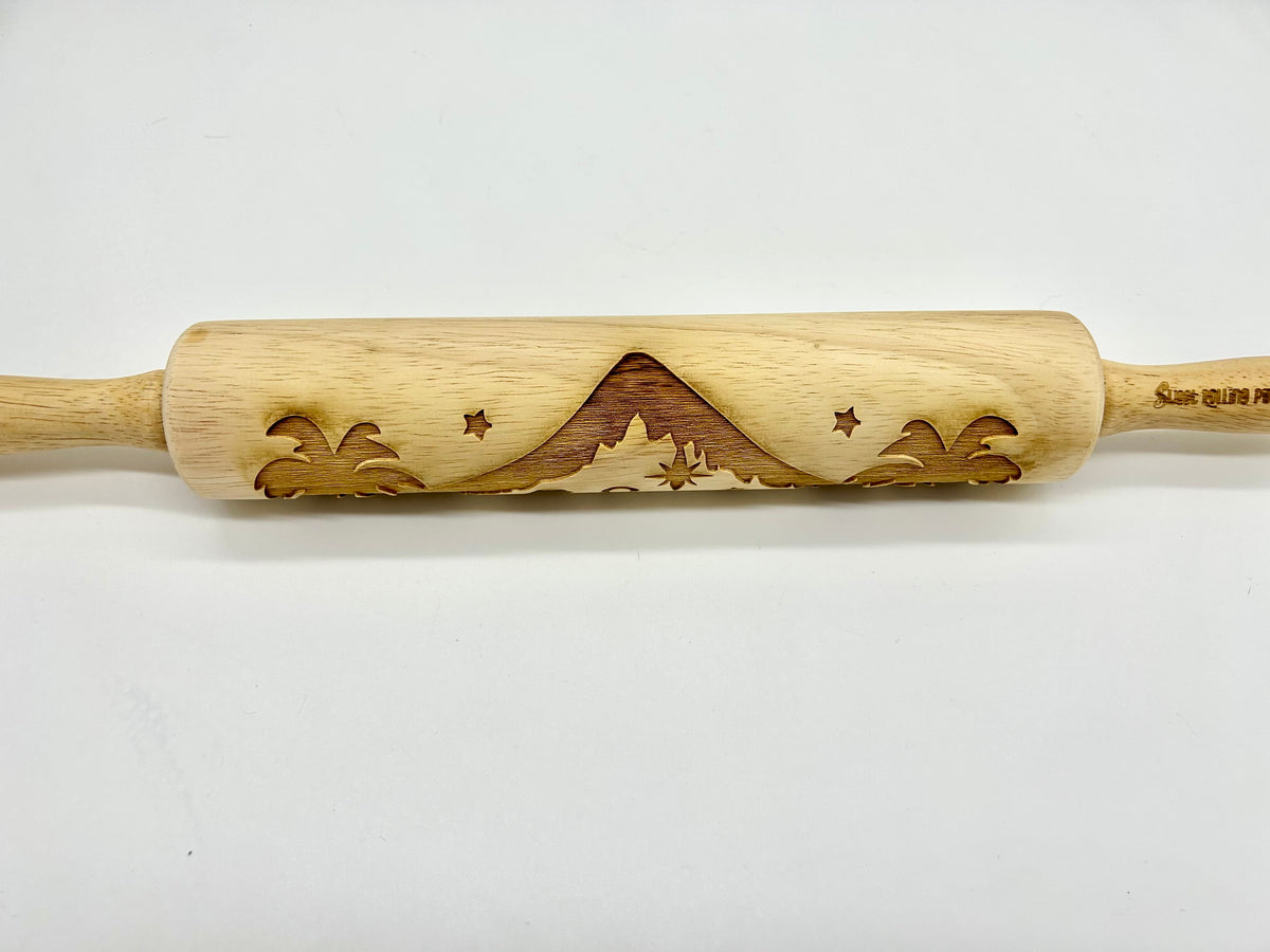 Embossed Rolling Pin Carved with a Nativity Scene for Sugar Cookies, Springerle, Gingerbread, Fondant and Clay