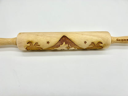 Embossed Rolling Pin Carved with a Nativity Scene for Sugar Cookies, Springerle, Gingerbread, Fondant and Clay