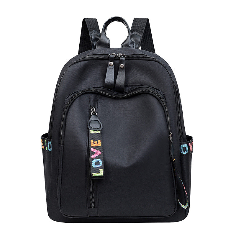 Water Resistant Black Backpack with Padded Laptop Compartment and Love Accent Straps