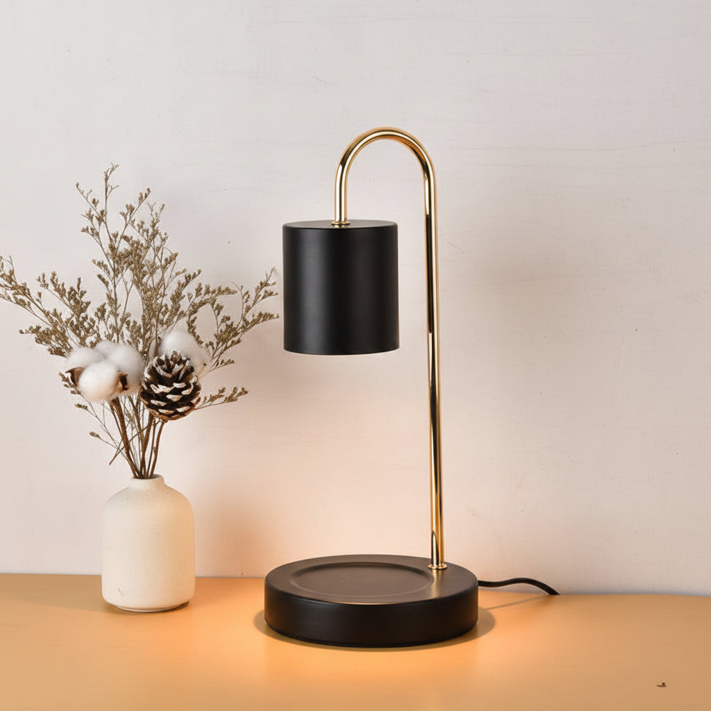 Arched Metal Table Lamp with Focused Beam and Compact Base