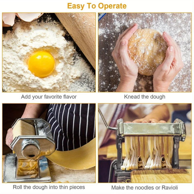 Manual Pasta Maker with Six Thickness Settings and Dual Cutting Heads