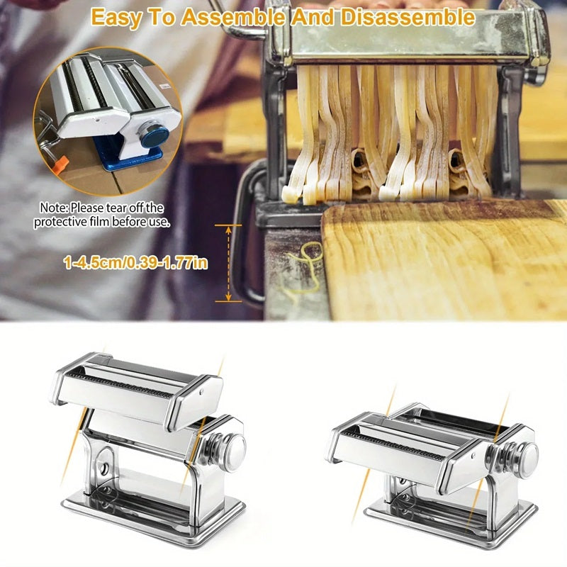 Manual Pasta Maker with Six Thickness Settings and Dual Cutting Heads