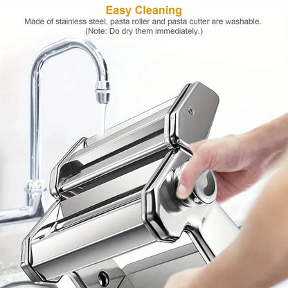 Manual Pasta Maker with Six Thickness Settings and Dual Cutting Heads