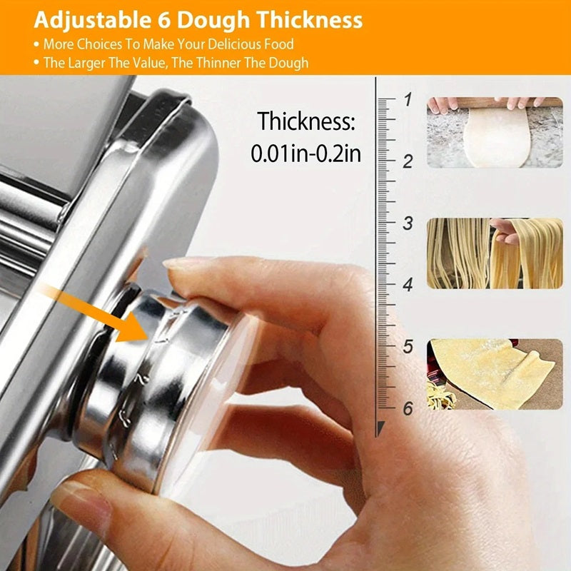 Manual Pasta Maker with Six Thickness Settings and Dual Cutting Heads