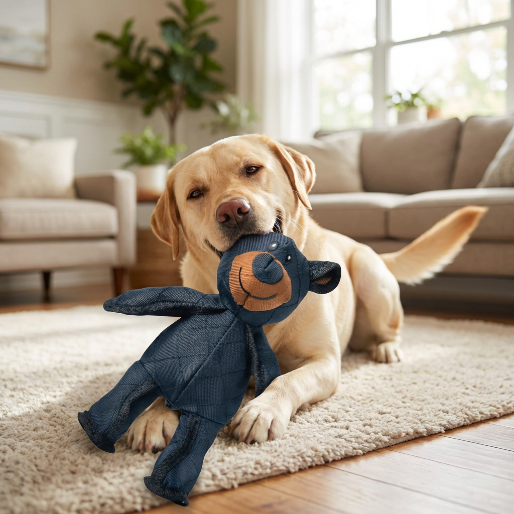 Bear Dog Toy with Squeaker and Reinforced Nylon Rubber, 8x10 Inches