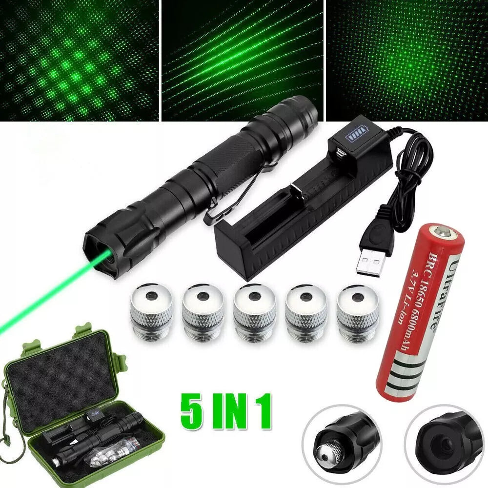 Green Laser Pointer with 2000 Meter Range and Rechargeable Battery, Aluminum Construction