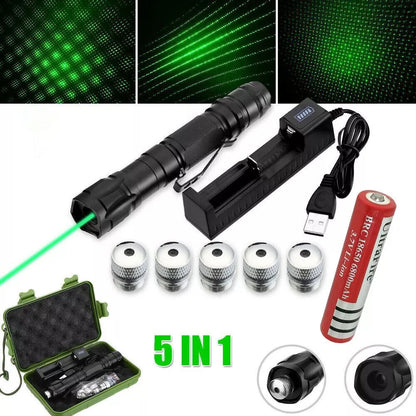 Green Laser Pointer with 2000 Meter Range and Rechargeable Battery, Aluminum Construction