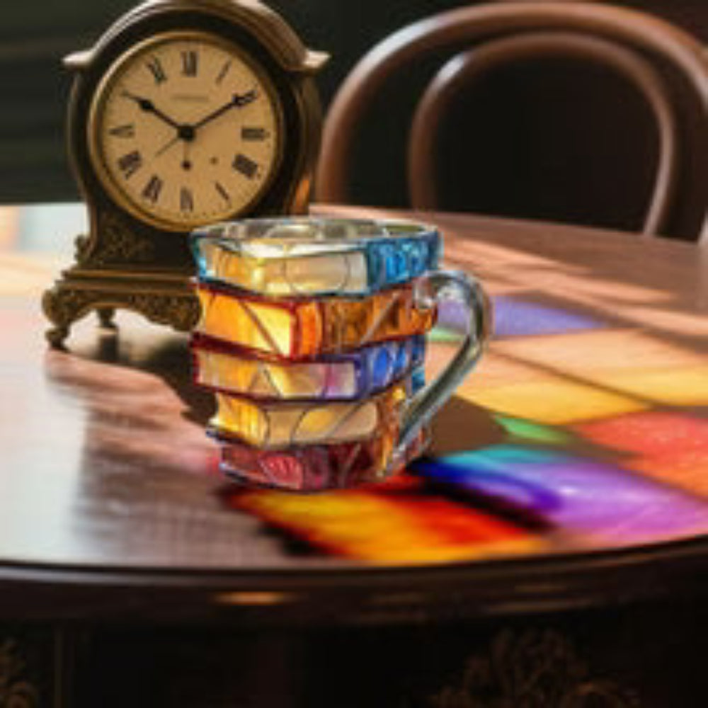 Handmade Book-Shaped Glass Mug with 3D Design and Double-Walled Construction, 12oz