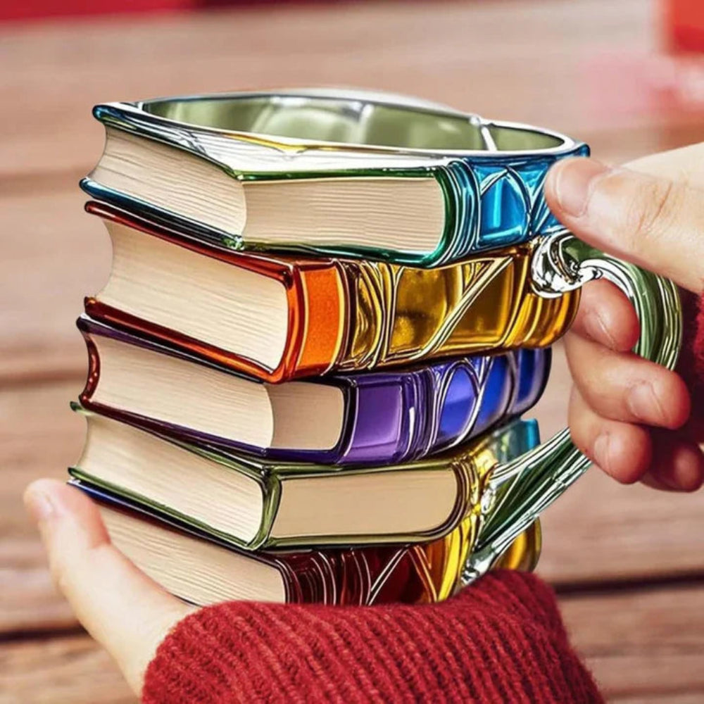 Handmade Book-Shaped Glass Mug with 3D Design and Double-Walled Construction, 12oz