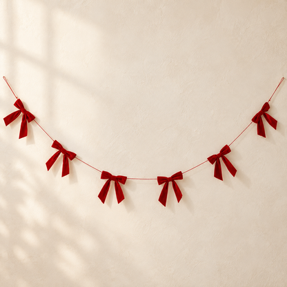 Red Velvet Bow Garland with Lightweight Cord Design for Home Decor 5 Feet