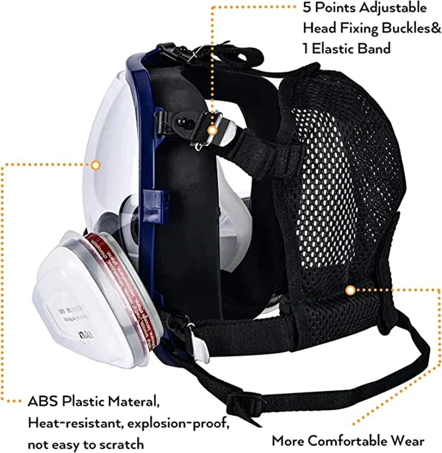 Full Face Respirator Mask with Polycarbonate Visor and Replaceable Filter Cartridges