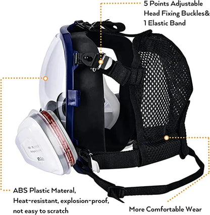Full Face Respirator Mask with Polycarbonate Visor and Replaceable Filter Cartridges