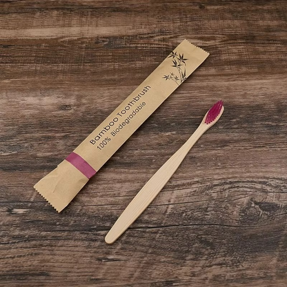 Bamboo Handle Toothbrush Set of 10 with Soft Bristles and Individual Packaging