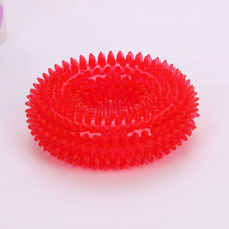 Squeaky Dog Chew Ring with Textured Thorn Surface and Built In Squeaker