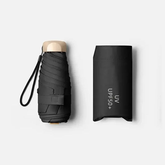 Compact Folding Umbrella with Vinyl Canopy and UV Protection, Wind Resistant