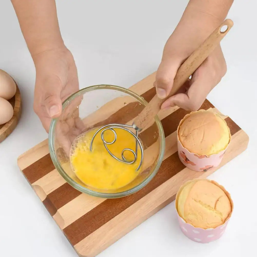 Stainless Steel Dough Whisk with Open Coil Design and Beechwood Handle