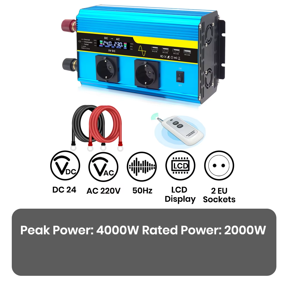 4000W Pure Sine Wave Power Inverter for Cars RVs and Solar Systems with 12V and 24V Options
