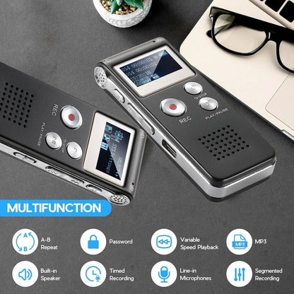 Compact Voice Activated Digital Recorder with Built-In Speaker and Headphone Jack