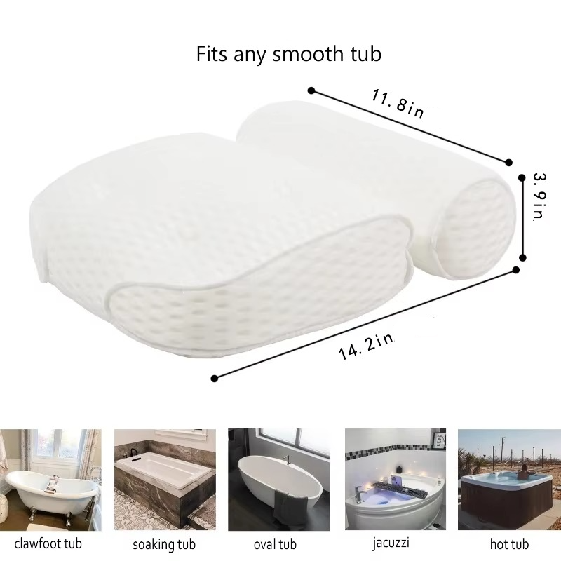 Bath Pillow with Suction Cup Attachment and Air Mesh Fabric for Tub Support