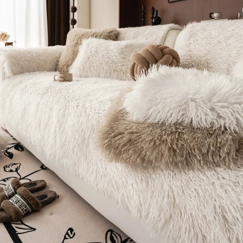 Faux Lambswool Sofa Cover with Stretchable Fit and Machine Washable Fabric