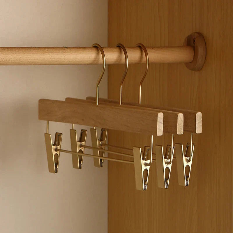 Wide Shoulder Wooden Hangers with Flocked Rod and Camphor Wood, Set of 2